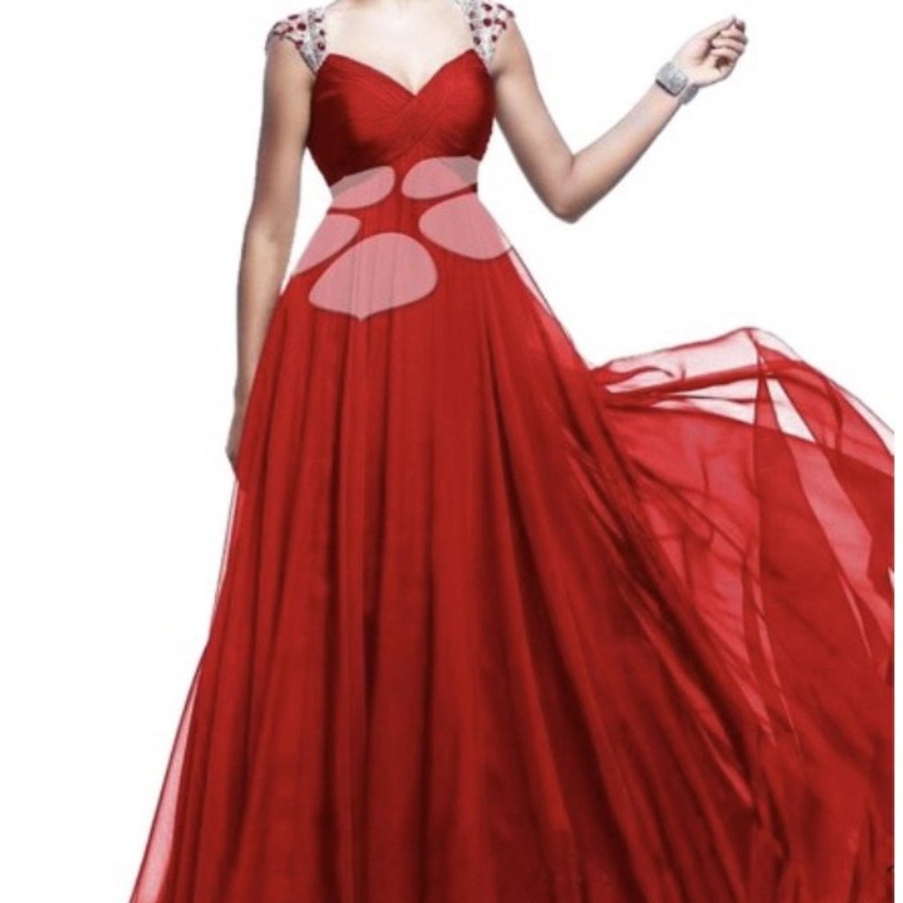 Sherri Hill Candy Apple Red Chiffon Gown